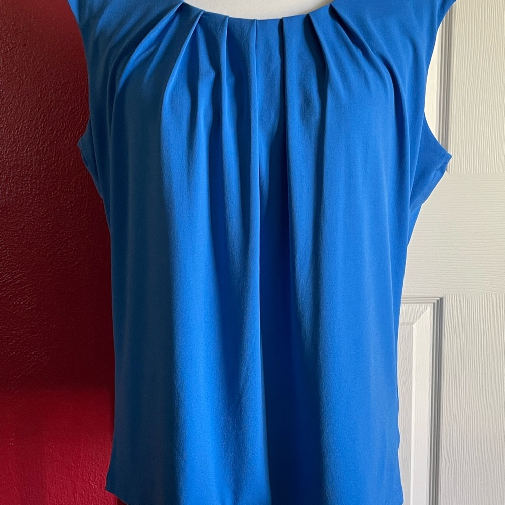 Jones Studio Blue Pleated Sleeveless Blouse